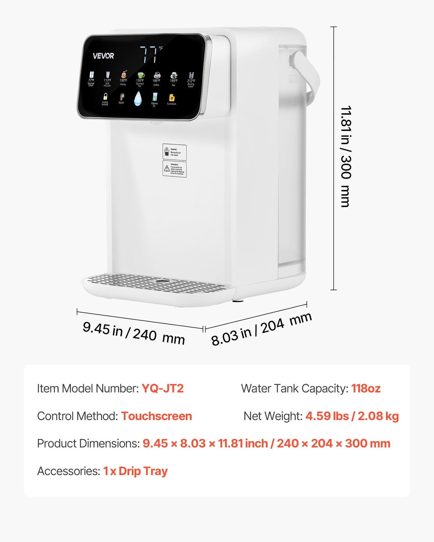Instant Hot Water Dispenser, Countertop Boiling Water Dispenser with Adjustable 7 Temperatures & 7 Water Volumes, 118oz Removable Water Tank, Quick Heating with Touchscreen & Child Lock for Home