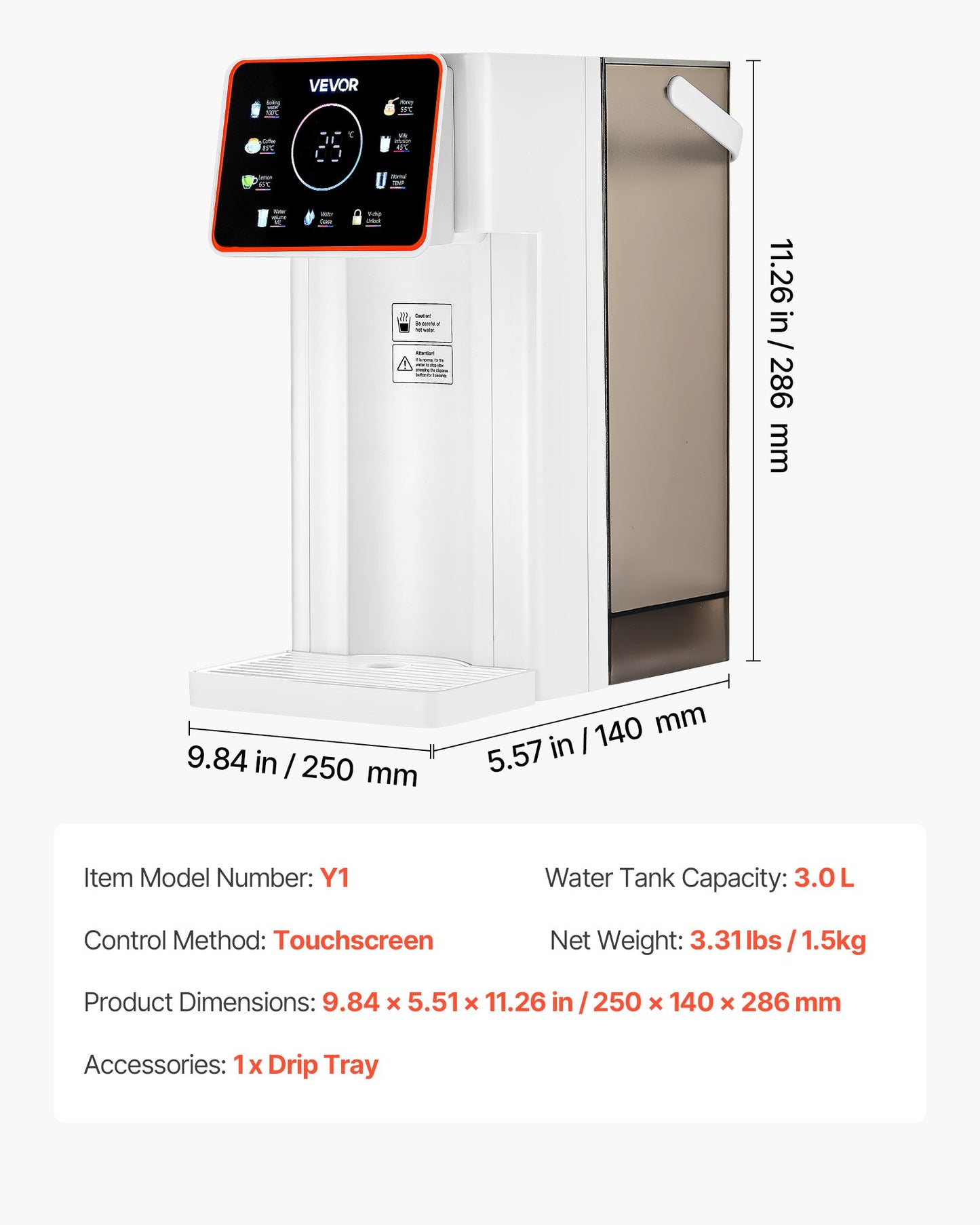 Instant Hot Water Dispenser, Countertop Boiling Water Dispenser with Adjustable 6 Temperatures & 7 Water Volumes, 101oz Removable Water Tank, Quick Heating with Touchscreen & Child Lock for Home
