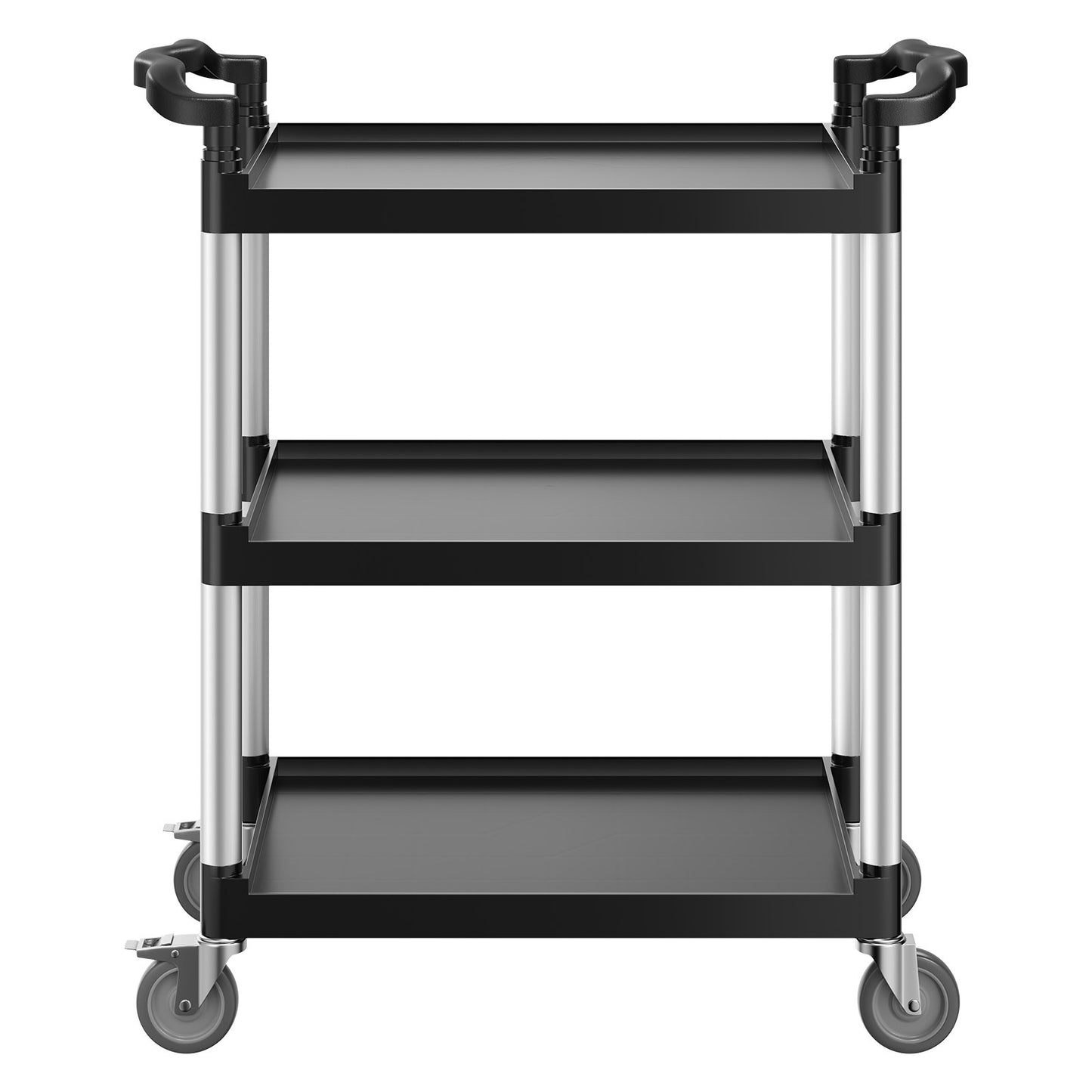 Utility Cart, 300 lbs Load Capacity, 3-tier Utility Plastic Cart with 360° Swivel Wheels (2 with Brakes), 24.4 x 16.1-inch Food Service Cart for Warehouse, Office, Home, Restaurant, Kitchen