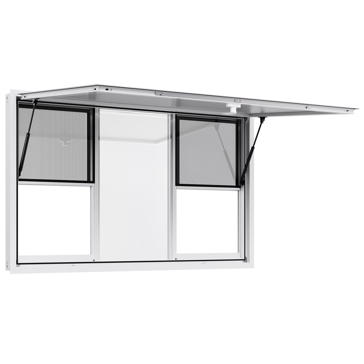 Concession Window 60x36 in, Aluminum Alloy Service Window for Food Truck, Up to 85 Degrees Stand Serving Window with 6 Sliding Windows, Awning Door, and Drag Hook, for Concession Trailers