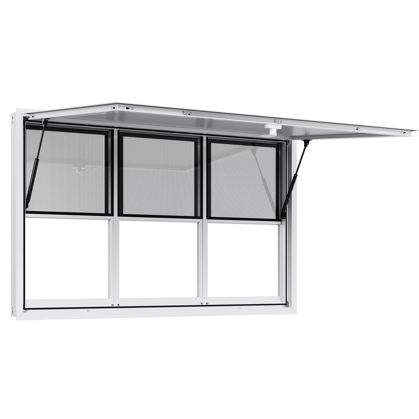 Concession Window 60x36 in, Aluminum Alloy Service Window for Food Truck, Up to 85 Degrees Stand Serving Window with 6 Sliding Windows, Awning Door, and Drag Hook, for Concession Trailers