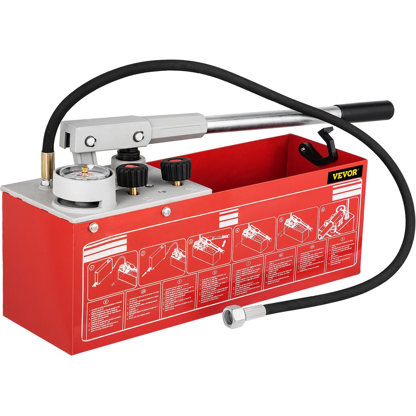 Hydrostatisk trycktestpump, test upp till 25 bar/2,5 MPa, 3,2 gallon tank, hydraulisk manuell vattentryckstestsats med två-enhetsmätare och R 1/2"-anslutning, för provning av rörledningsvätsketryck