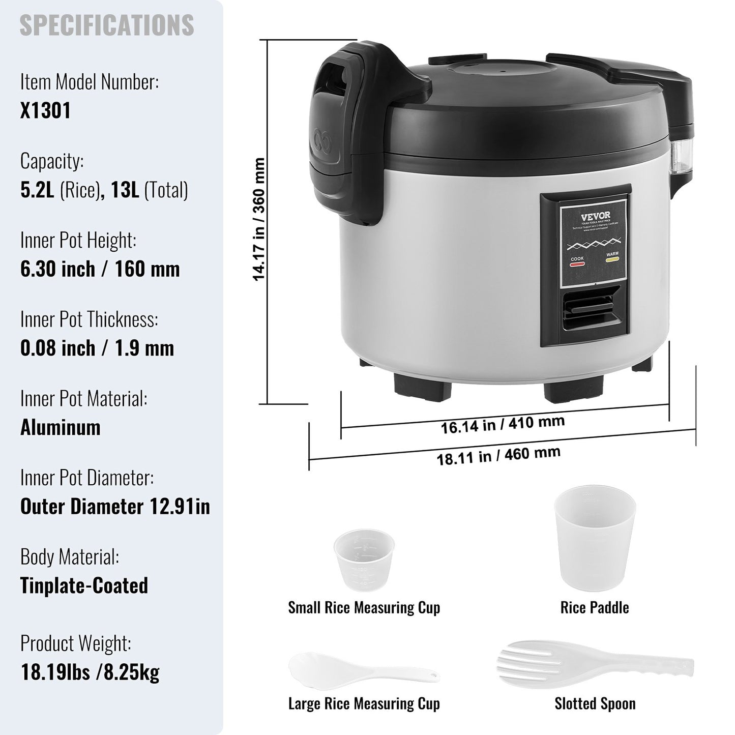 Commercial Rice Cooker 60-Cup Non-Stick Pot 13L 12H Keep Warm Restaurant
