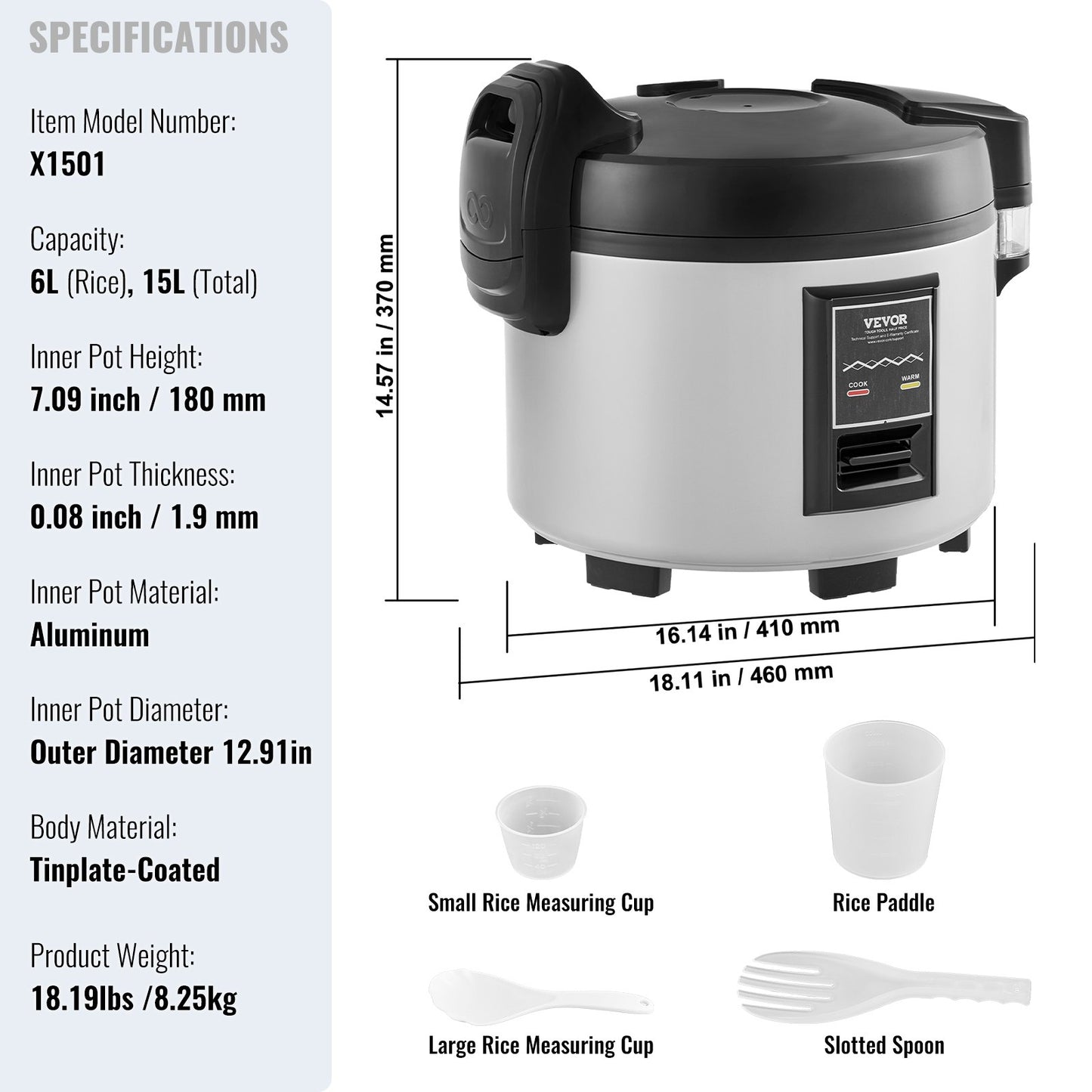 Commercial Rice Cooker 70-Cup Non-Stick Pot 15L 12H Keep Warm Restaurant