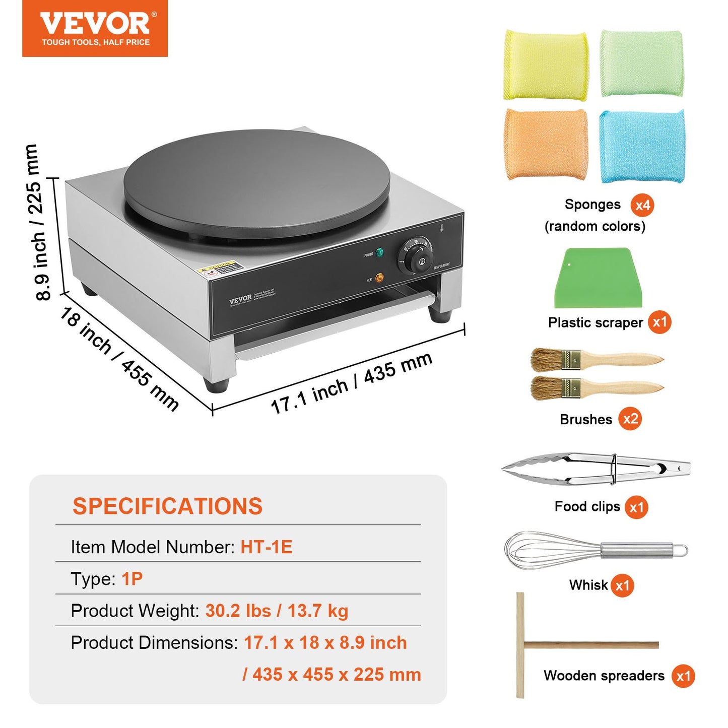 Electric Crepe Maker, 16-Inch Commercial Crepe Machine, 1700W Flat Plate Crepe Griddle, Nonstick Stainless Steel Pancake Making Machine, Desktop Circular Cereals Pancake Stove with Temp Control