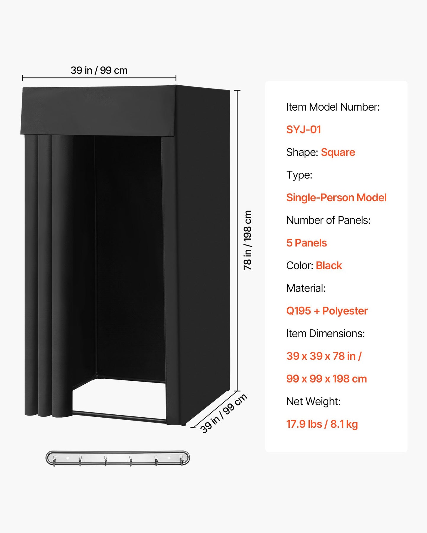 Fitting Room, Portable Dressing Room with Thick Polyester Curtains, Privacy Space with Shading Curtain and a Hook, for Boutique, Mall, Tailor's Store & Outdoor Activity 39 x 39 x 78 in (Black)