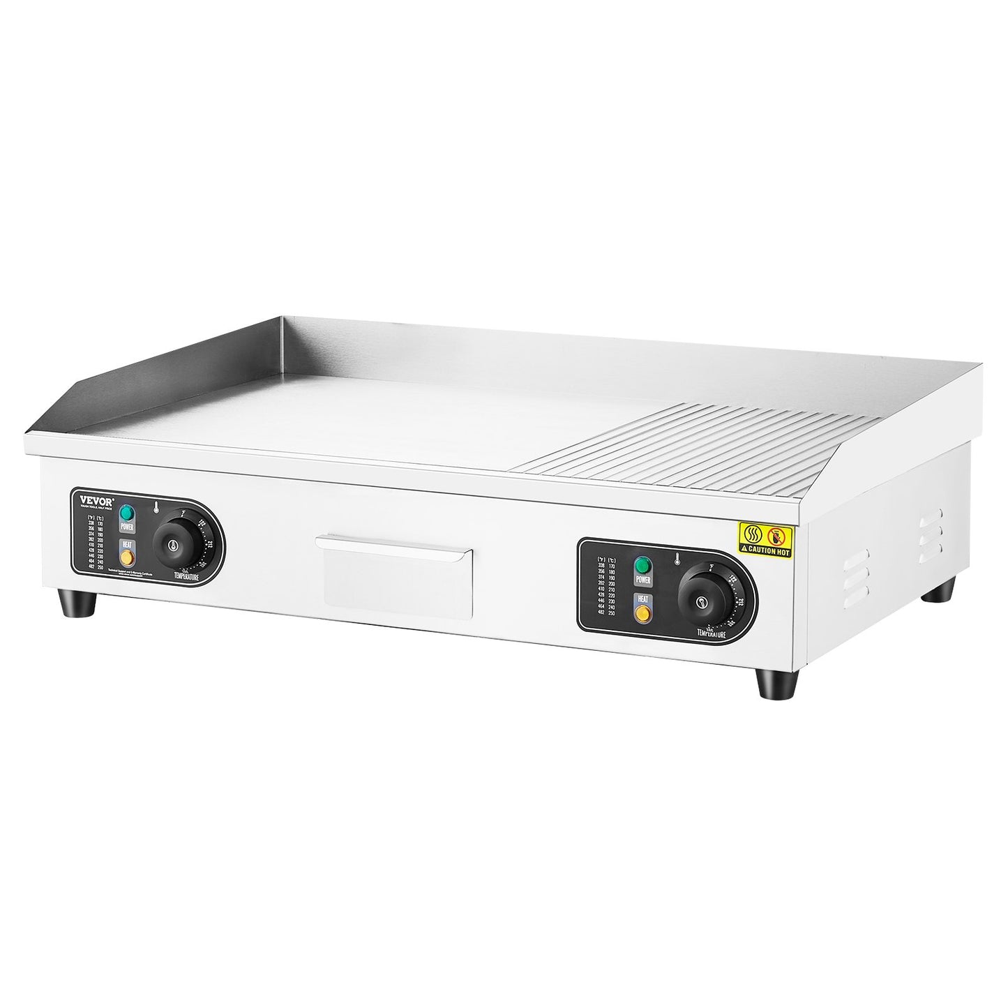 Commercial Electric Griddle, 2800W Countertop Half-Flat Top Grill, 122℉-572℉ Adjustable Temp, 28.74x15.75x0.39in Stainless Steel Griddle Grill with 2 Shovels for Home or Restaurant (No Plug)