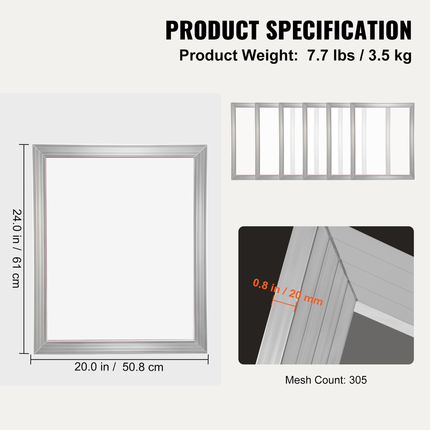 Screen Printing Kit, 6 Pieces Aluminum Silk Screen Printing Frames, 20x24inch Silk Screen Printing Frame with 305 Count Mesh, High Tension Nylon Mesh and Sealing Tape for T-Shirts DIY Printing