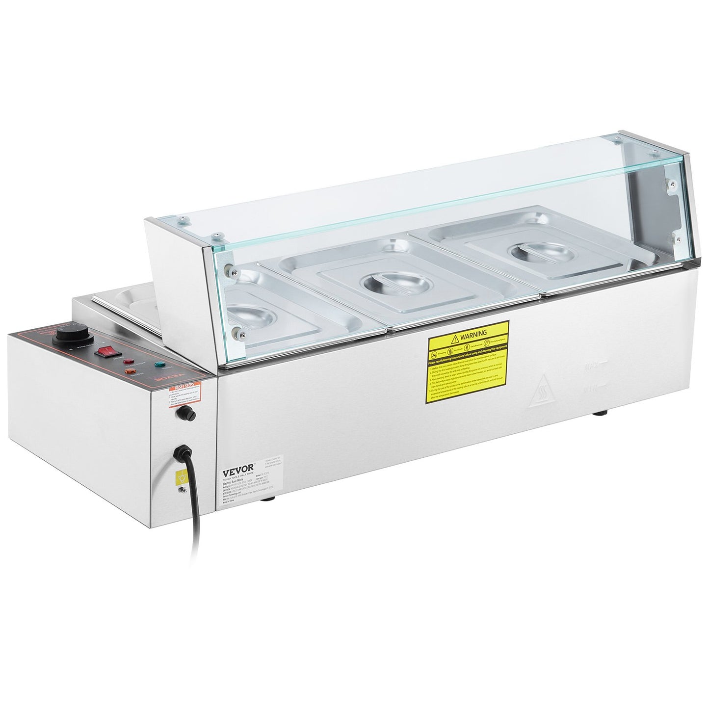 Commercial Electric Food Warmer Countertop Buffet 3*8Qt with Glass Shield