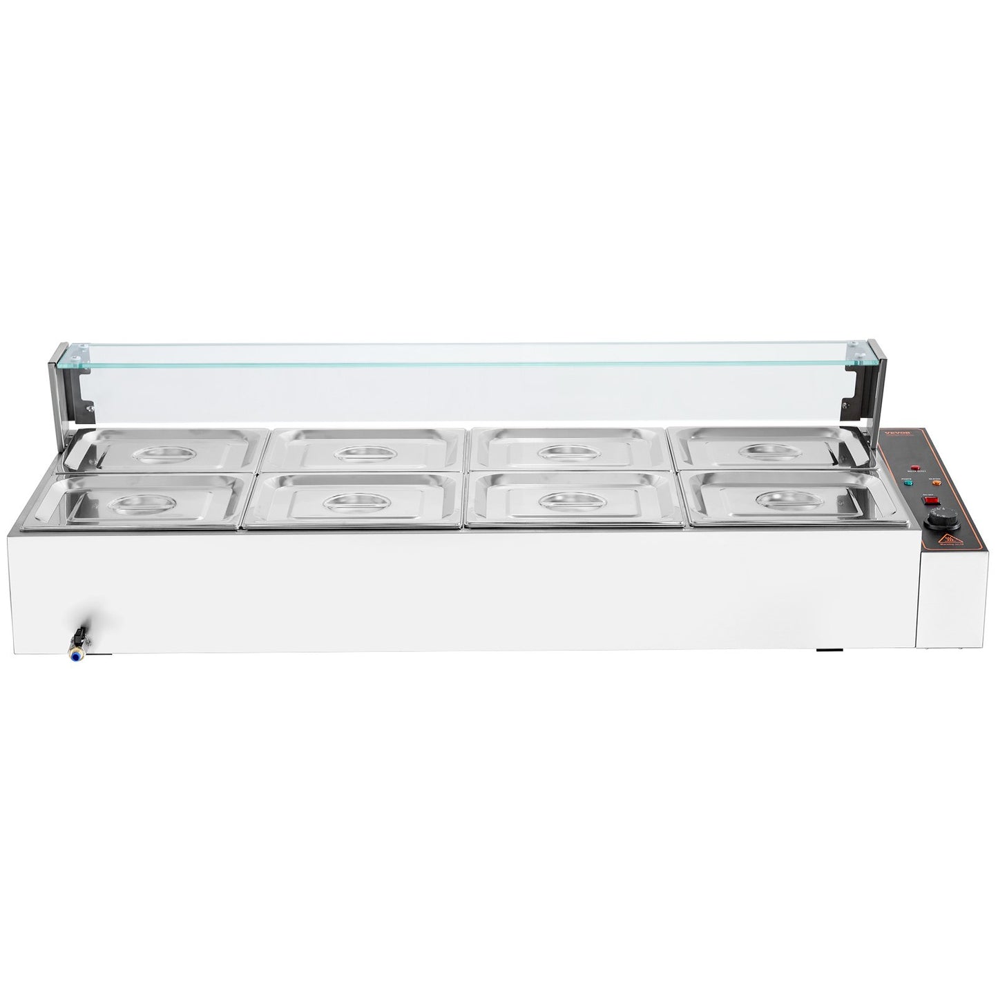 Commercial Electric Food Warmer Countertop Buffet 8*8Qt with Glass Shield