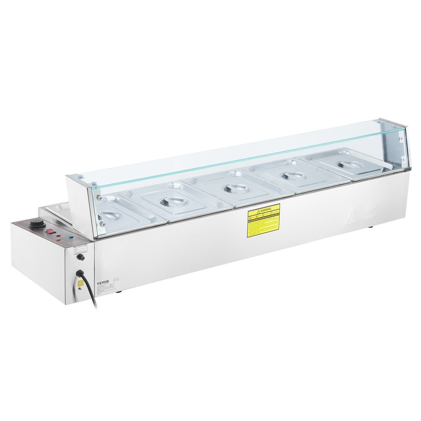Commercial Electric Food Warmer Countertop Buffet 5*8Qt with Glass Shield