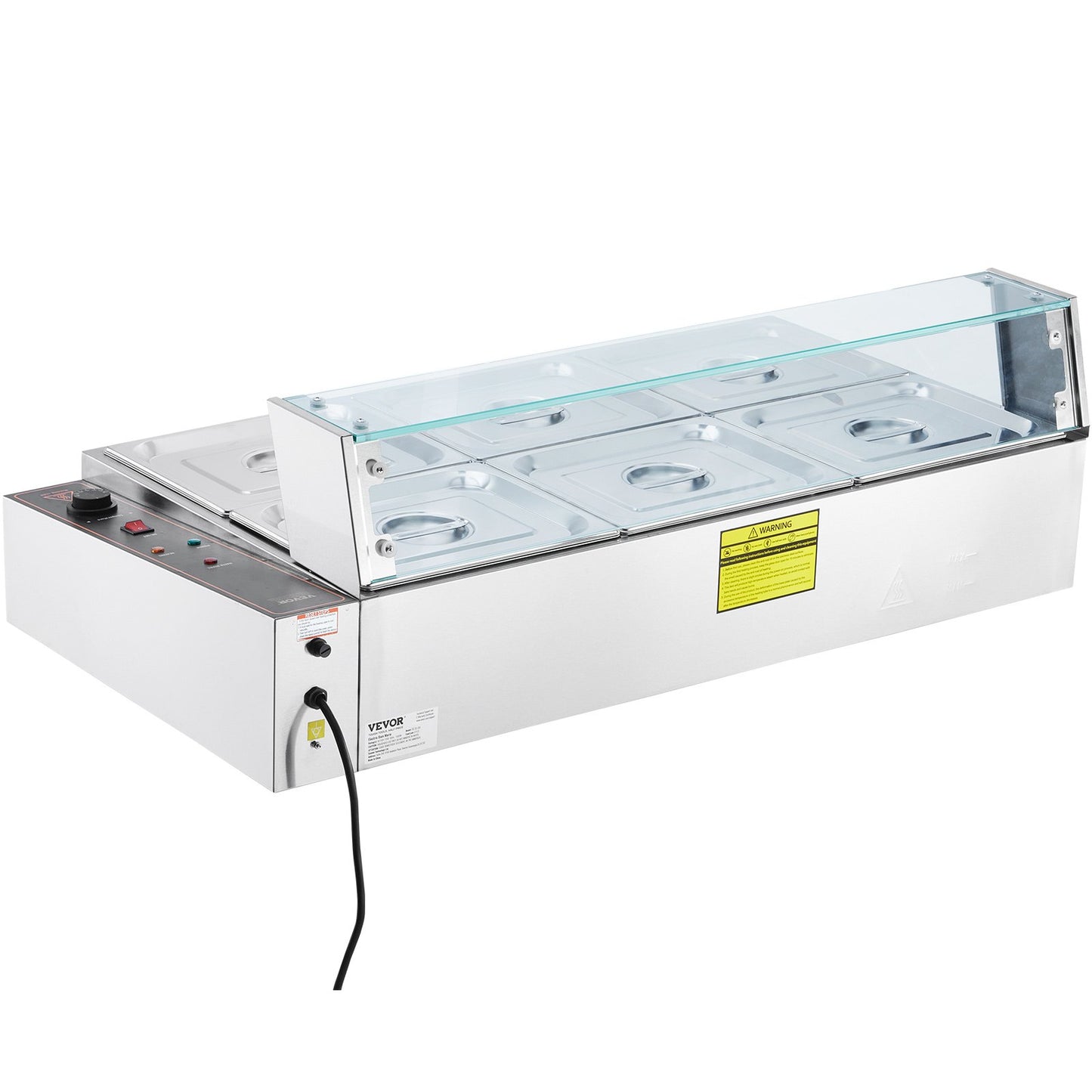 Commercial Electric Food Warmer Countertop Buffet 6*8Qt with Glass Shield