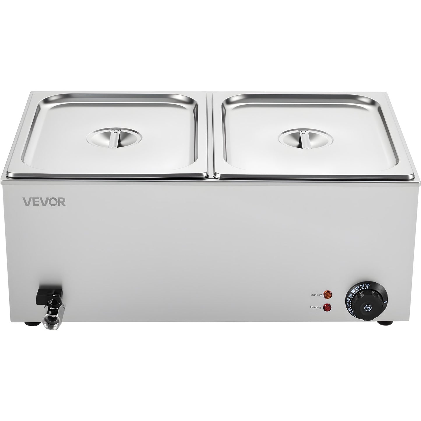 24QT Commercial Food Warmer, 2-Pan Electric Steam Table, 1200W Professional Countertop Stainless Steel Buffet Bain Marie with 86-185°F Temp Control for Catering, Buffet, Parties, Restaurants