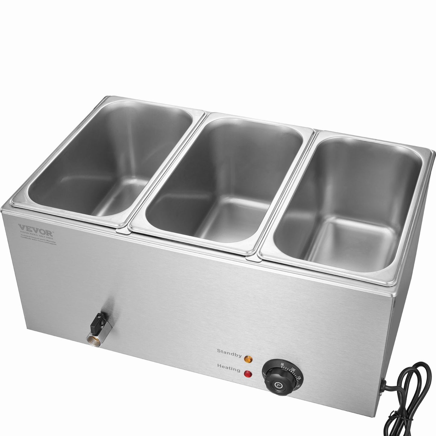 3-Pan Commercial Food Warmer, 17.4QT Electric Steam Table, 1200W Professional Countertop Stainless Steel Buffet Bain Marie with 86-185°F Temp Control for Catering and Restaurants, Silver