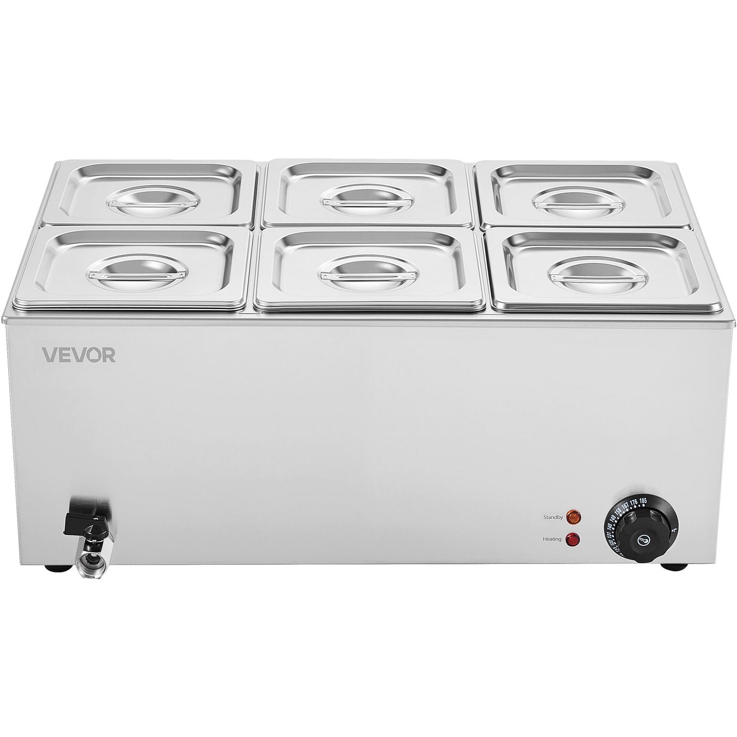 24QT Commercial Food Warmer, 6-Pan Electric Steam Table, 1200W Professional Countertop Stainless Steel Buffet Bain Marie with 86-185°F Temp Control for Catering, Buffet, Parties, Restaurants