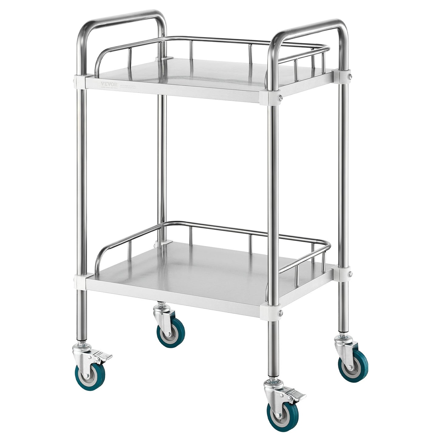 Lab Rolling Cart, 2-Shelf Stainless Steel Rolling Cart, Lab Serving Cart with Swivel Wheels, Dental Utility Cart for Clinic, Lab, Hospital, Salon, 15.16"x21.57"x34.06