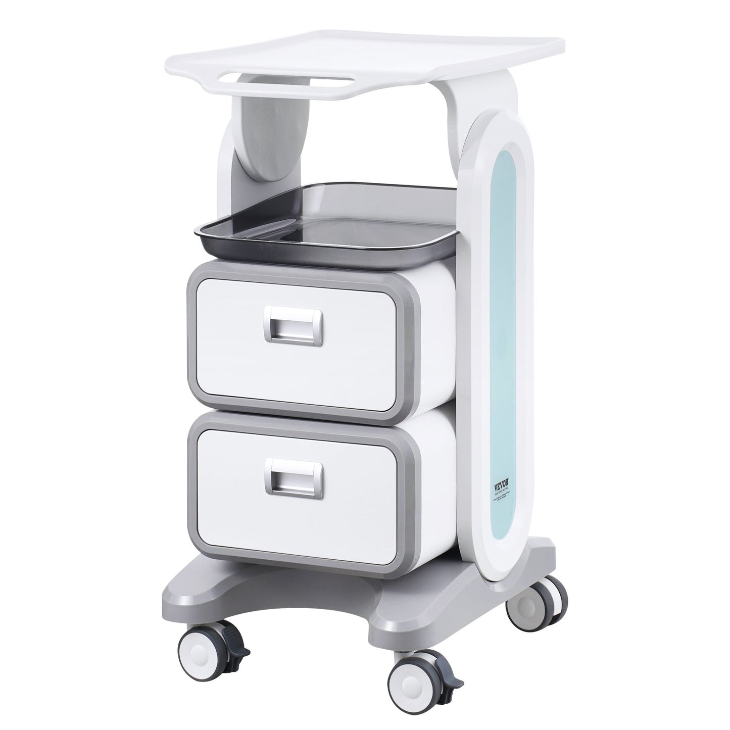 3 Tiers Lab Carts Mobile Medical Cart with 2 Drawers & 1 Top Tray White