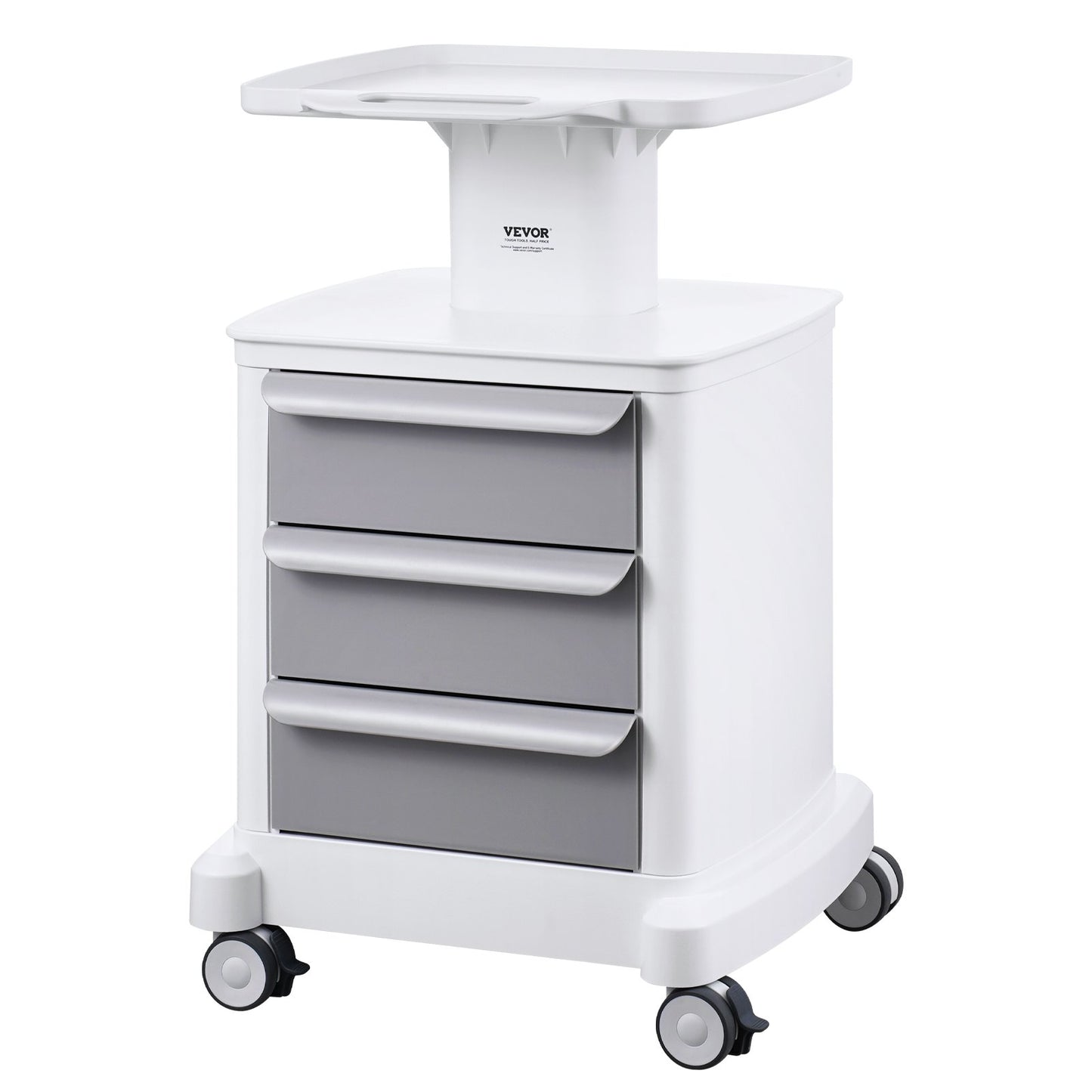 4 Tiers Lab Carts Mobile Medical Cart with 3 Drawers & 1 Top Tray White