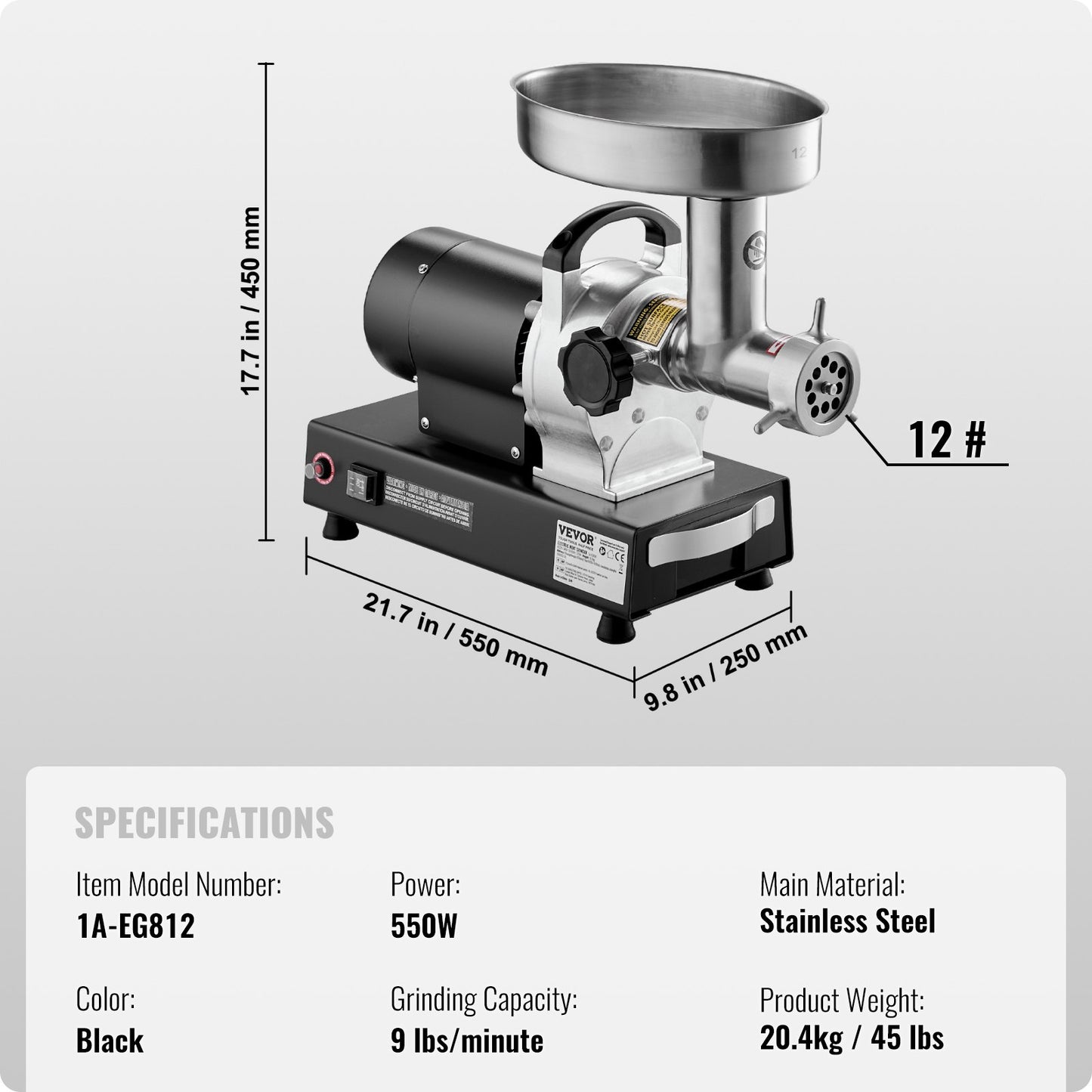 Meat Grinder, 9 Lbs/Min Capacity Electric Meat Grinders with Blade, Grinding Plate, Sausage Maker, Stainless Steel Commercial Meat Mincer for Kitchen Restaurant Butcher Store