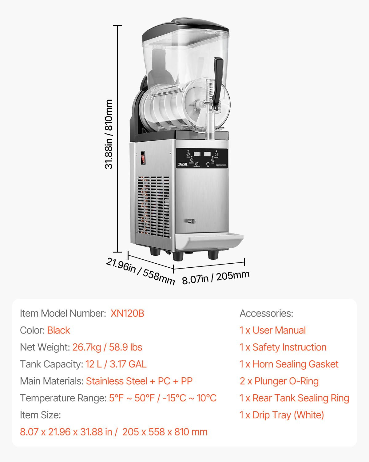 Commercial Slushy Machine, 12L Single Tank Frozen Drink Machine, 48 Cups Stainless Steel Margarita Smoothie Frozen Drink Maker, Slushie Maker for Home Party Restaurants Cafe Bars
