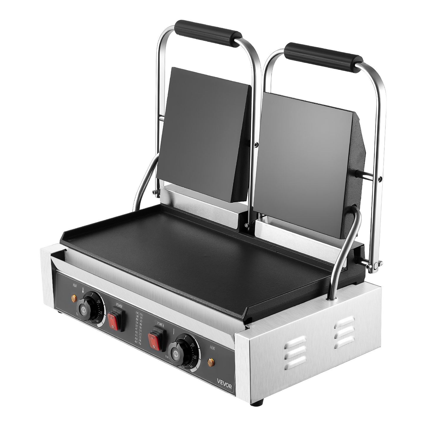 Commercial Panini Grill, 3600W Electric Sandwich Panini Maker, Stainless Steel Double Sandwichs Press with Handle and Temp Control, 19x9 in Full Flat Enamel Plate, for Hamburger Steak Bacon