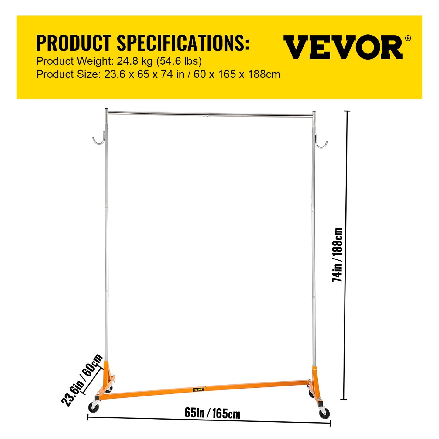 Z Rack, Industrial Grade Z Base Garment Rack, Height Adjustable Rolling Z Garment Rack, Sturdy Steel Z Base Clothing Rack with Lockable Casters, for Home Clothing Store Display Orange (3 Sets)