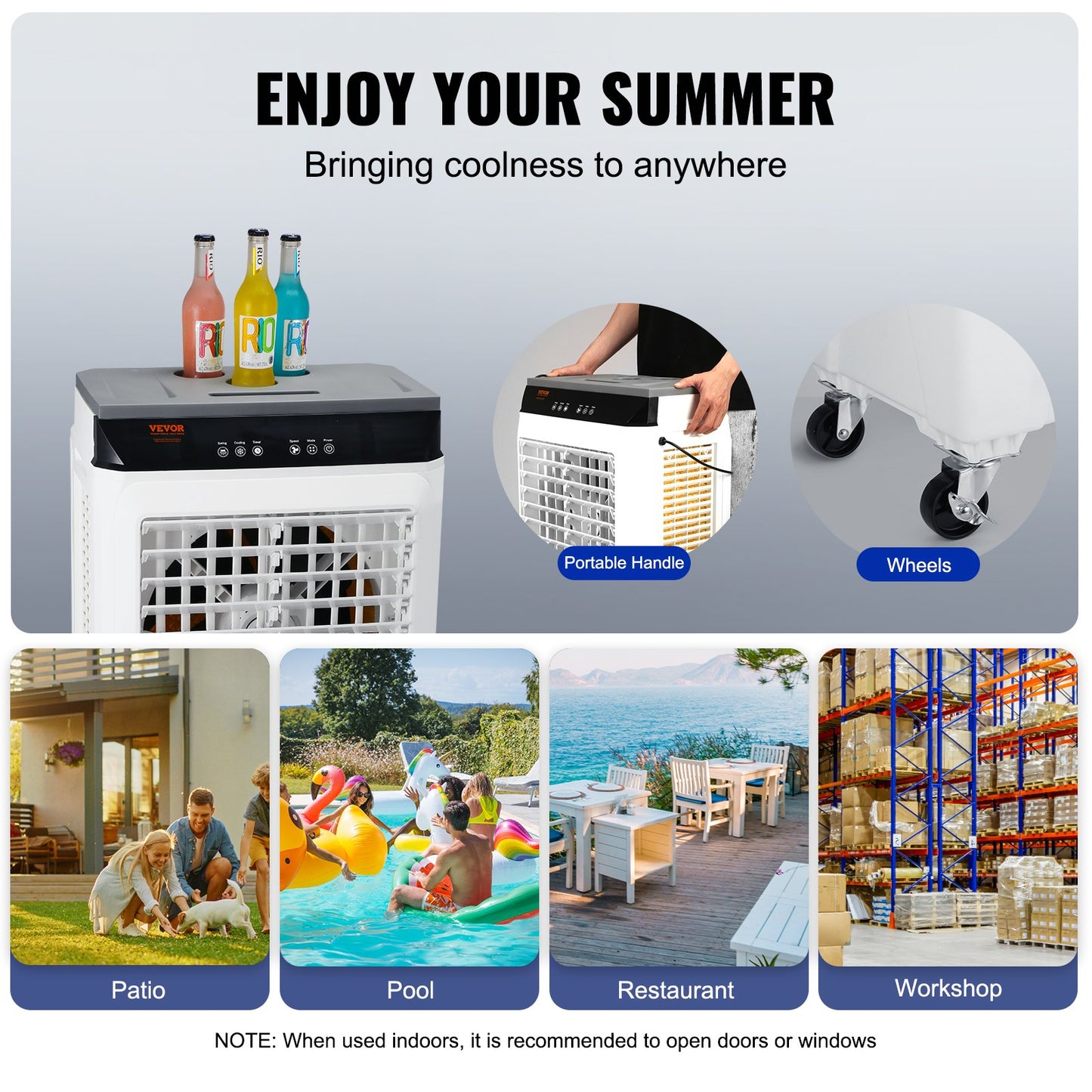 Evaporative Air Cooler, 2100 CFM, 135° Oscillating Swamp Cooler with Adjustable 3 Speeds and 12 H Timer, 7 Gal Portable Air Cooler for 750 Sq.ft, Indoor/Outdoor Use, FCC Listed