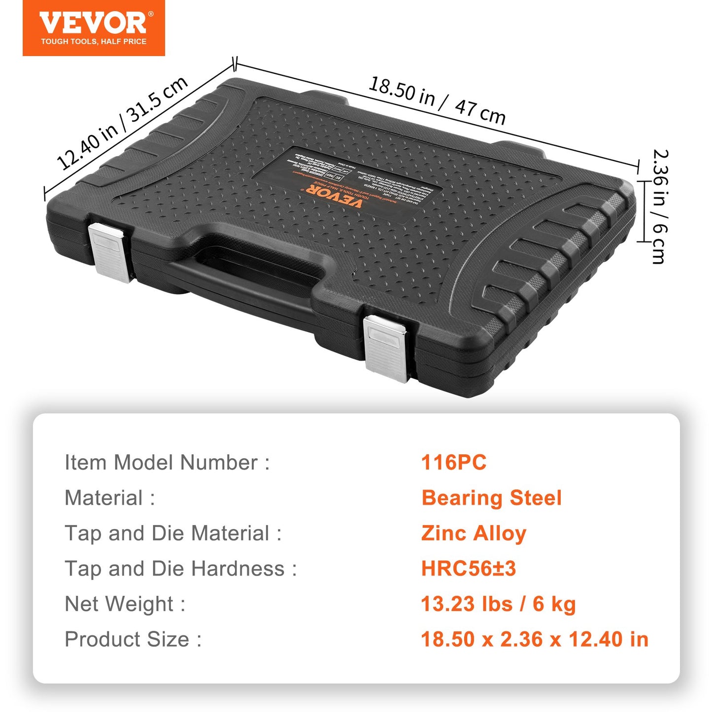 Tap and Die Set, 116-Piece Include Metric and SAE Size, Bearing Steel Taps and Dies, Essential Threading Tool for Cutting External Internal Threads, with Complete Accessories and Storage Case