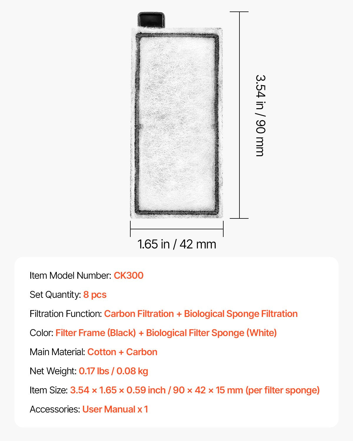 Aquarium Filter Cotton, 8 PCS Fish Tank Replacement Filter Cartridges for 5 Gal Glass Aquarium , Fishbowl Accessories with Multi-Layer Filtration Easy Installation, for CL20 Models
