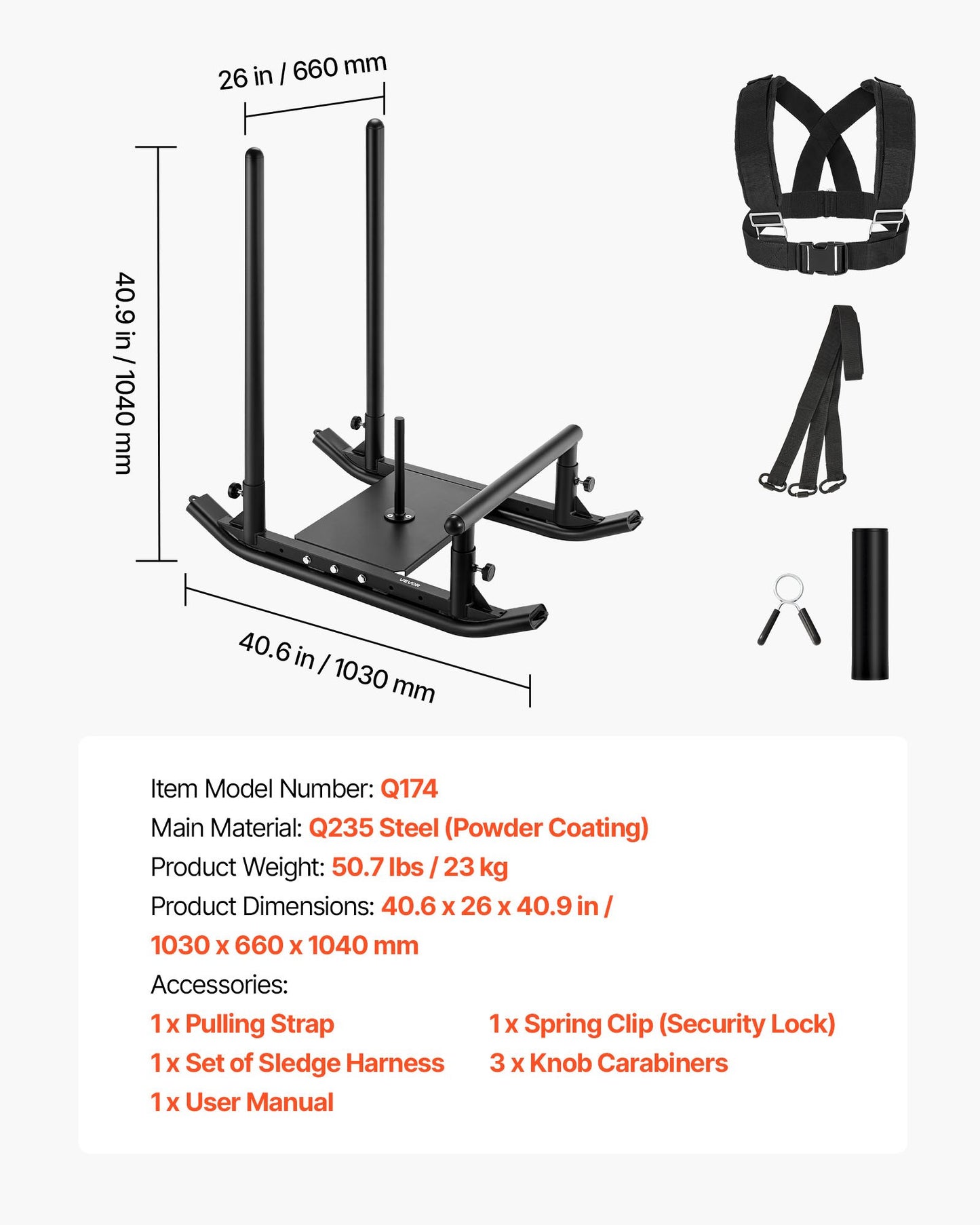 Weight Sled, Steel Power Sled, Fitness Strength Training Sleds for Athletic Exercise Speed Improvement, Workout Fitness Equipment with Handle, Compatible with 1/2 in Weight Plates, Black