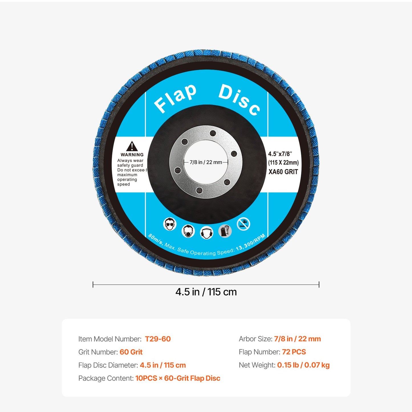 Flap Discs 60 Grit, 4-1/2" x 7/8" Flap Discs for Angle Grinder, Type 29 Zirconia Flap Sanding Disc, Bevel Type Abrasive Grinding Wheels for Deburring, Rust Removal, Sanding, Finishing (10 Pack)