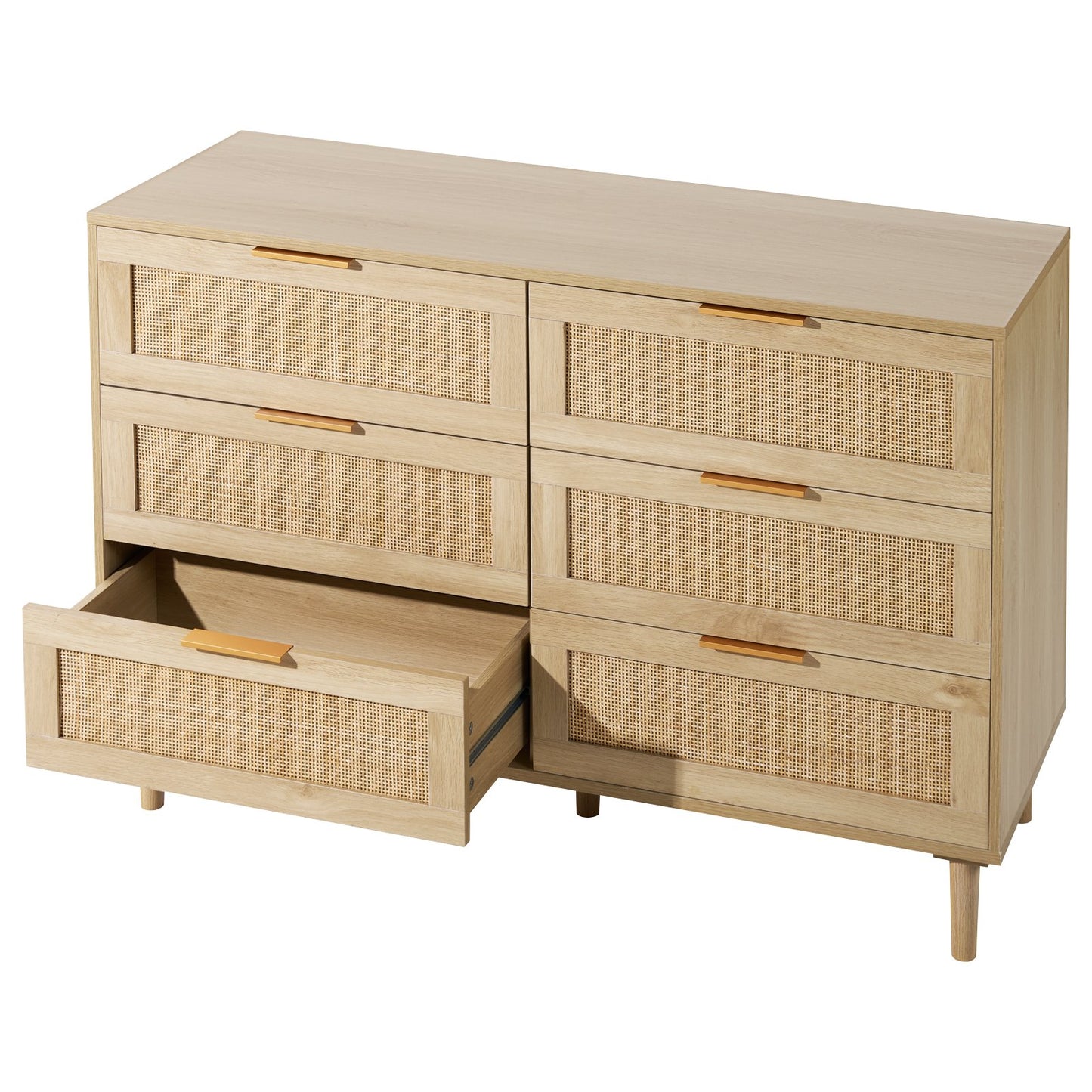 Rattan-Kommode mit Schubladen, natürlicher Rattan-Kleiderschrank, Kommode mit 6 Schubladen für Schlafzimmer