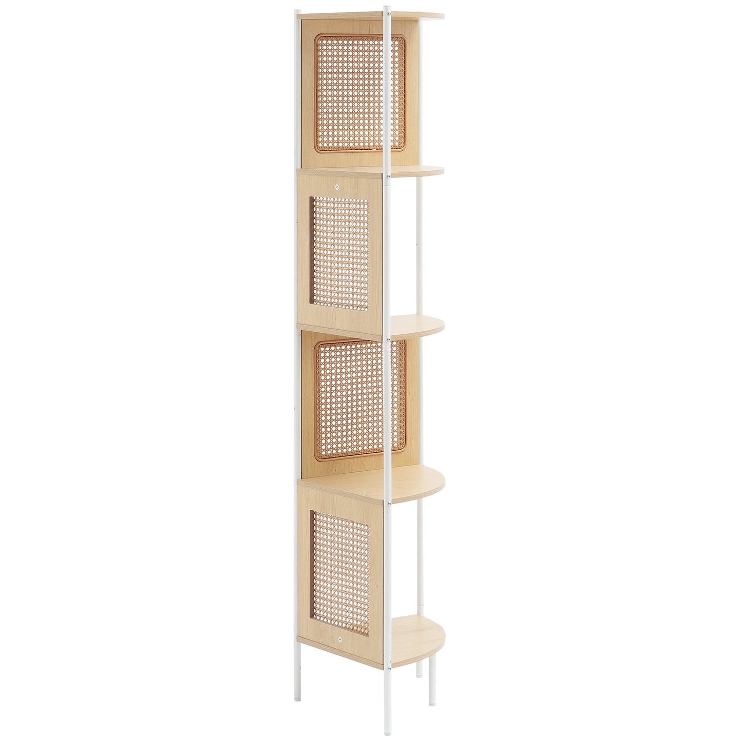 Rattan-Eckbücherregal, 5-stufiges Bambusleiter-Schmalregal, Wand-Eckregal
