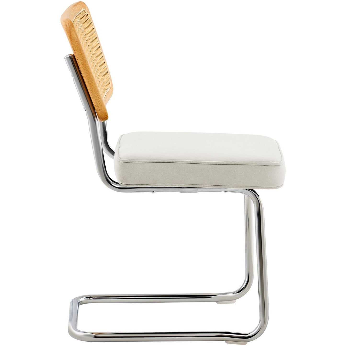 Rattan Dining Chairs Set of 4, Mid Century Modern Dining Chair, Upholstered Velvet Accent Chair with Rattan Back, Retro Dining Room Kitchen Chair for Living Room, Bedroom, Office (18.1 Inch)