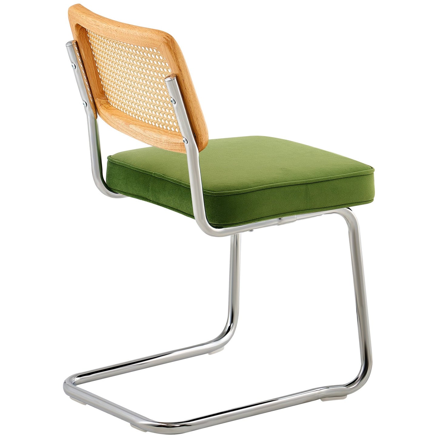 Rottingstolar, set om 4, modern matsalsstol från mitten av århundradet, klädd sammetsstol med rygg i rotting, Retro matsal köksstol för vardagsrum, sovrum, läsrum, kontor, grön