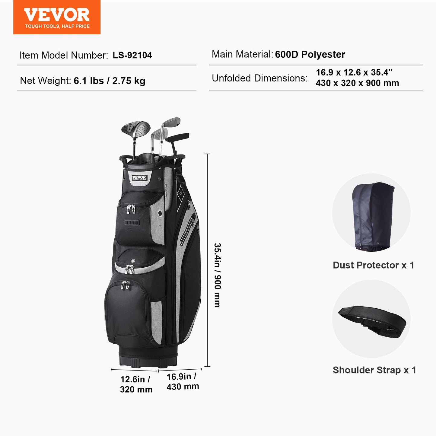Golf Cart Bag with 14 Way Organizer Divider Top, 36” 13 Pockets Premium Cart Bag, Durable Golf Bags with Handles & Dust Cover & Detachable Straps for Men & Women, Black Color-Block