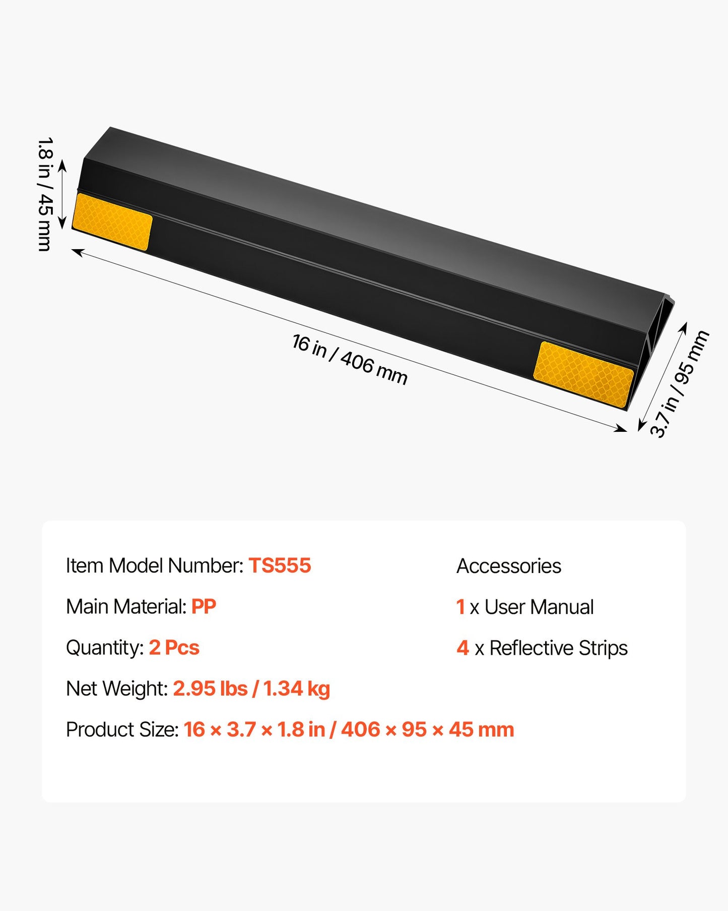 Parking Stopper, 16 Inch 2 Pcs Heavy Duty Parking Aid for Garage, PP Curb Garage Floor Stopper with Reflective Strips, Vehicles Gadgets for Cars Vans Trucks Tire Wheel Guide Block Stops Bumpers