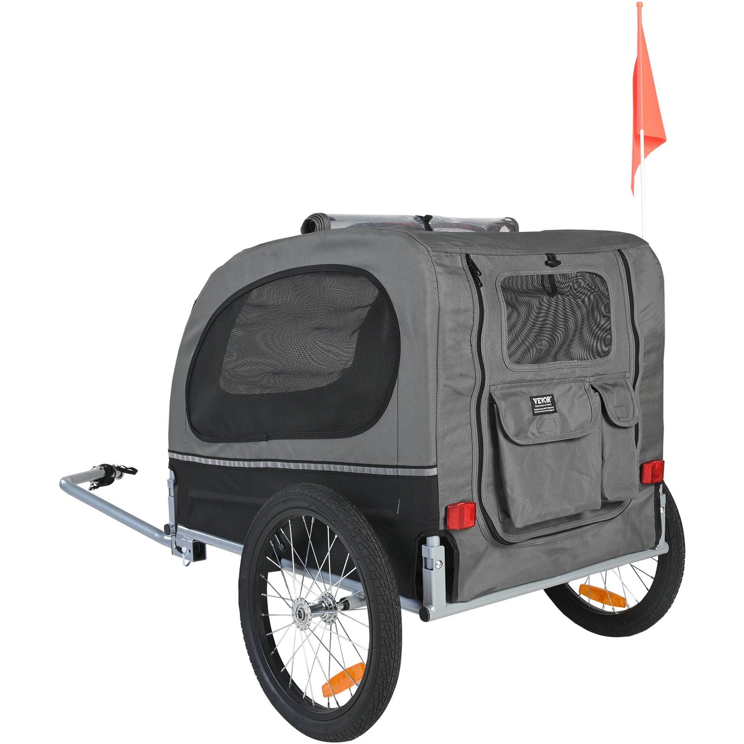 Dog Bike Trailer, Supports up to 88 lbs, Pet Cart Bike Carrier, Easy Folding Frame with Quick Release Wheels, Universal Bike Coupling, Reflectors, Flag, Foldable for Storage, Black/Gray