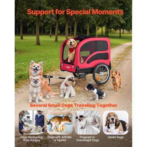 Hundcykelkärra, Stöder upp till 45 kg, Cykelhållare för små och stora hundar, Lättfällbar ram med snabbkopplingshjul, Universal cykelkoppling, Reflex, Flagga, Invändigt koppel | EU