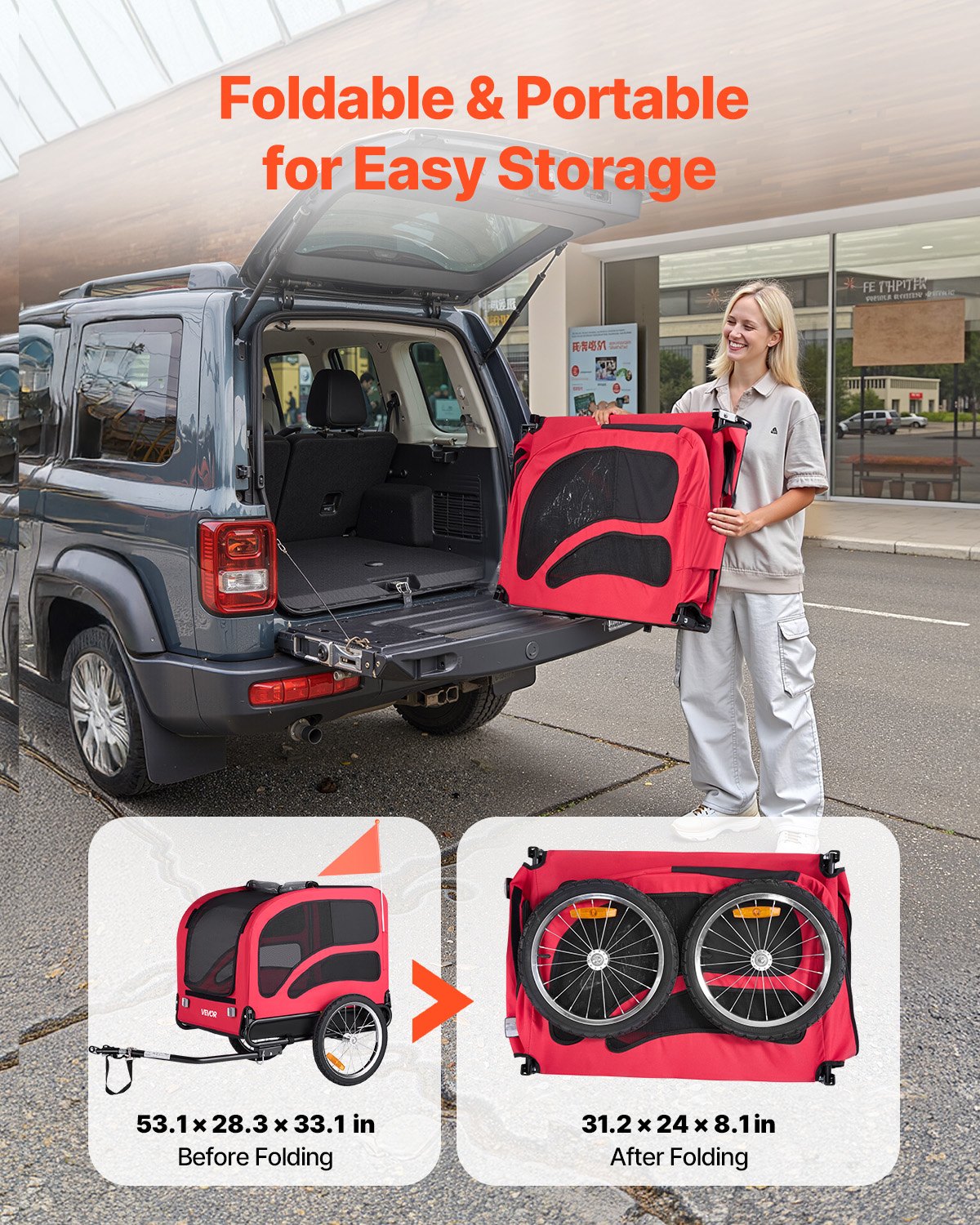 Dog Bike Trailer, Supports up to 100 lbs, Pet Cart Bicycle Carrier for Small & Large Dogs, Easy Folding Frame with Quick Release Wheel, Universal Bicycle Coupler, Reflector, Flag, Internal Leash