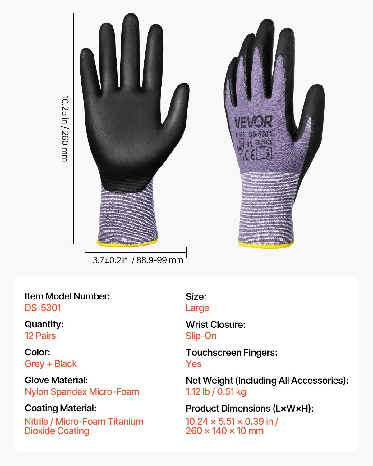 Work Gloves 12 Pairs Touch Screen Nitrile-Coated Garden Construction Gloves