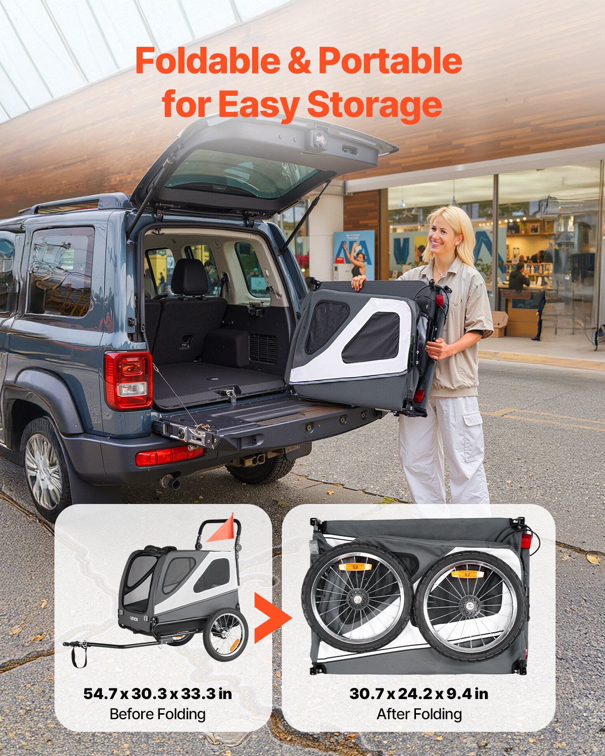 Dog Bike Trailer, Supports up to 100 lbs, 2-in-1 Pet Stroller Cart Bicycle Carrier for Small & Large Dogs, Easy Folding Frame with Quick Release Wheel, Universal Bicycle Coupler, Internal Leash