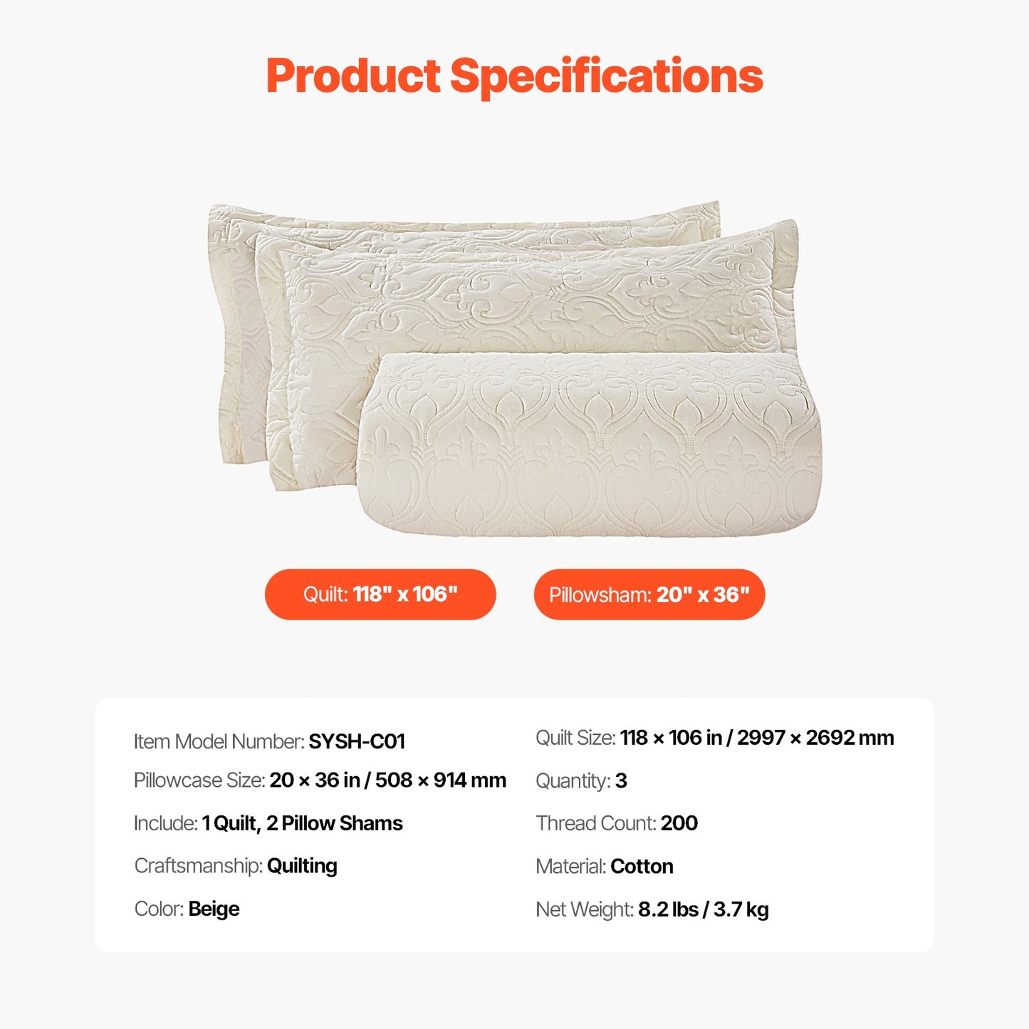 King Quilt Set, 3-Piece Lightweight Comforter, Cotton King Size Quilt Bedding Set, Beige Bedspreads with 1 Quilt and 2 Pillow Shams, Lightweight Bedspread Coverlet Bedding Set, for All Season