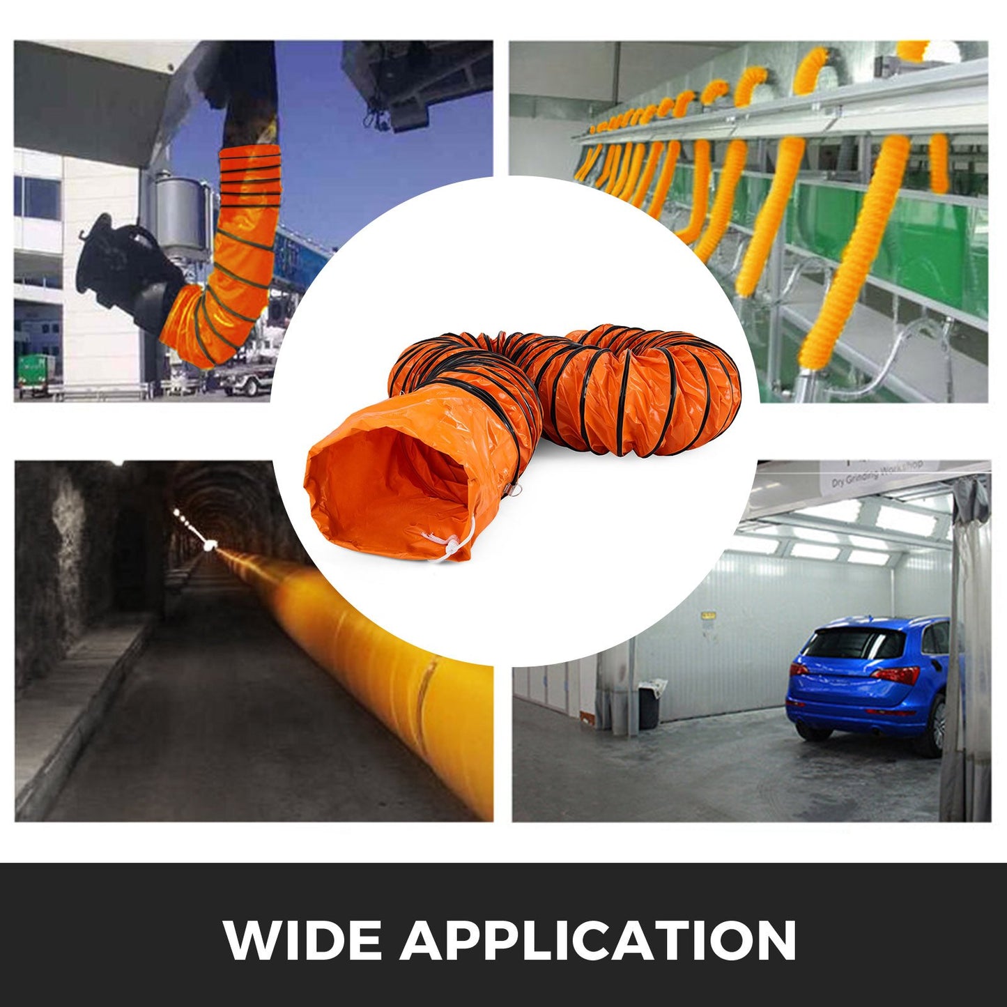 25ft Ducting Hose, PVC Flexible Duct Hosing with S Hook & Steel Support for 8inch Utility Blower