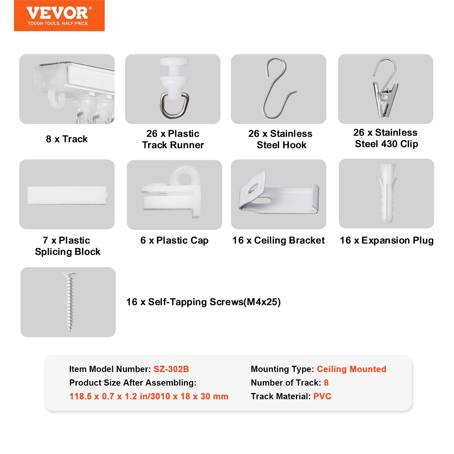 Ceiling Curtain Track Set, 9.9 FT/3 Meter, Self Adhesive, No Drill Ceiling Track System for Curtains, Room Divider Curtain Track Ceiling Mounted for Living Room with Hooks and Hardware, White