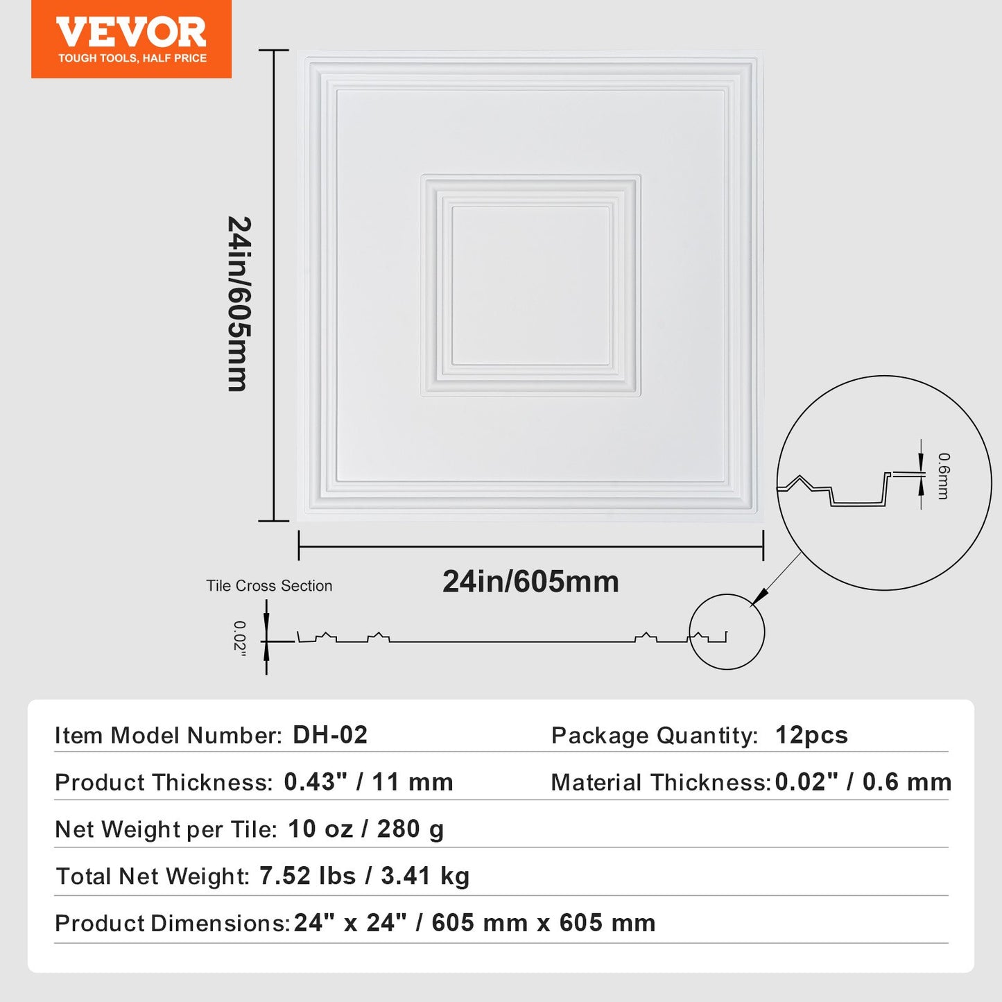 Ceiling Tiles, 12-Pack 24 x 24 in, Drop Ceiling Tiles Premium PVC Sheet, Easy Installation/ Cutting Plastic Glue-up Ceiling Tile, Ceiling Covering for Home/Office Decoration, White Geometric