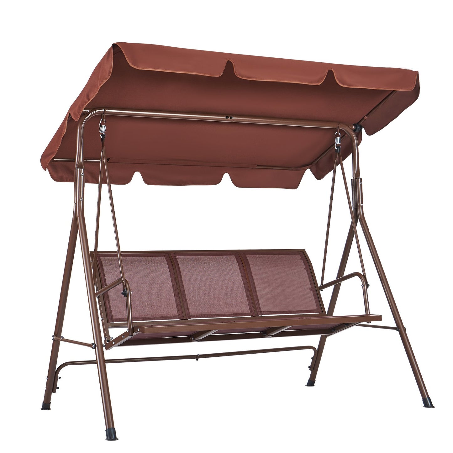 3-sits uteplatsgungstol, uteplatsgunga med justerbar kapell, verandagunga med armstöd, Teslin-tyg och stomme av legerat stål, för balkong, bakgård, uteplats, trädgård, vid poolen, brun