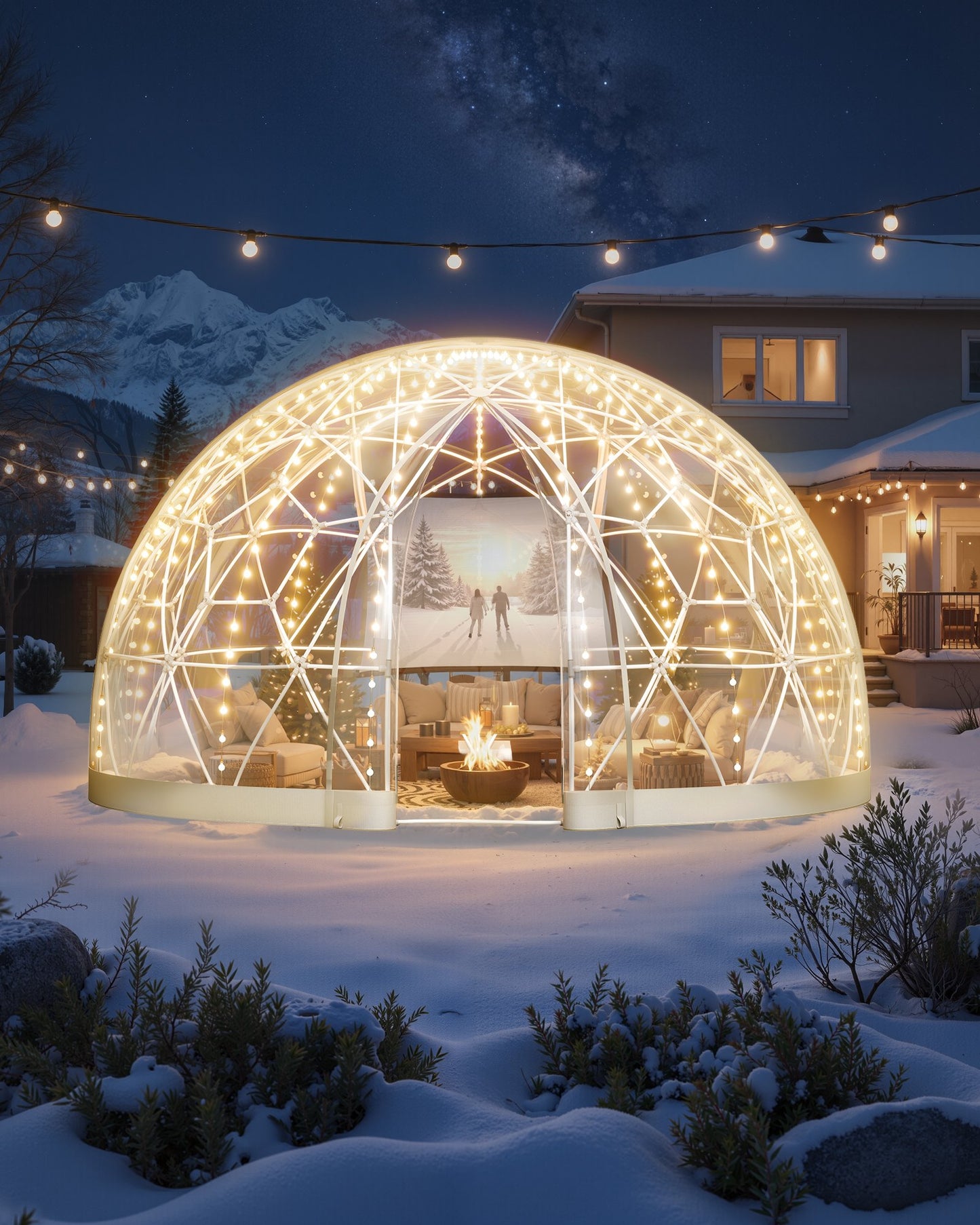 Garden Dome Igloo, 12 x 7.2 ft Outdoor Clear Bubble Tent for 4-7 Person, Weatherproof Geodesic Dome Greenhouse with Window, PVC Igloo Tent for Backyard Patios Camping Party Wedding