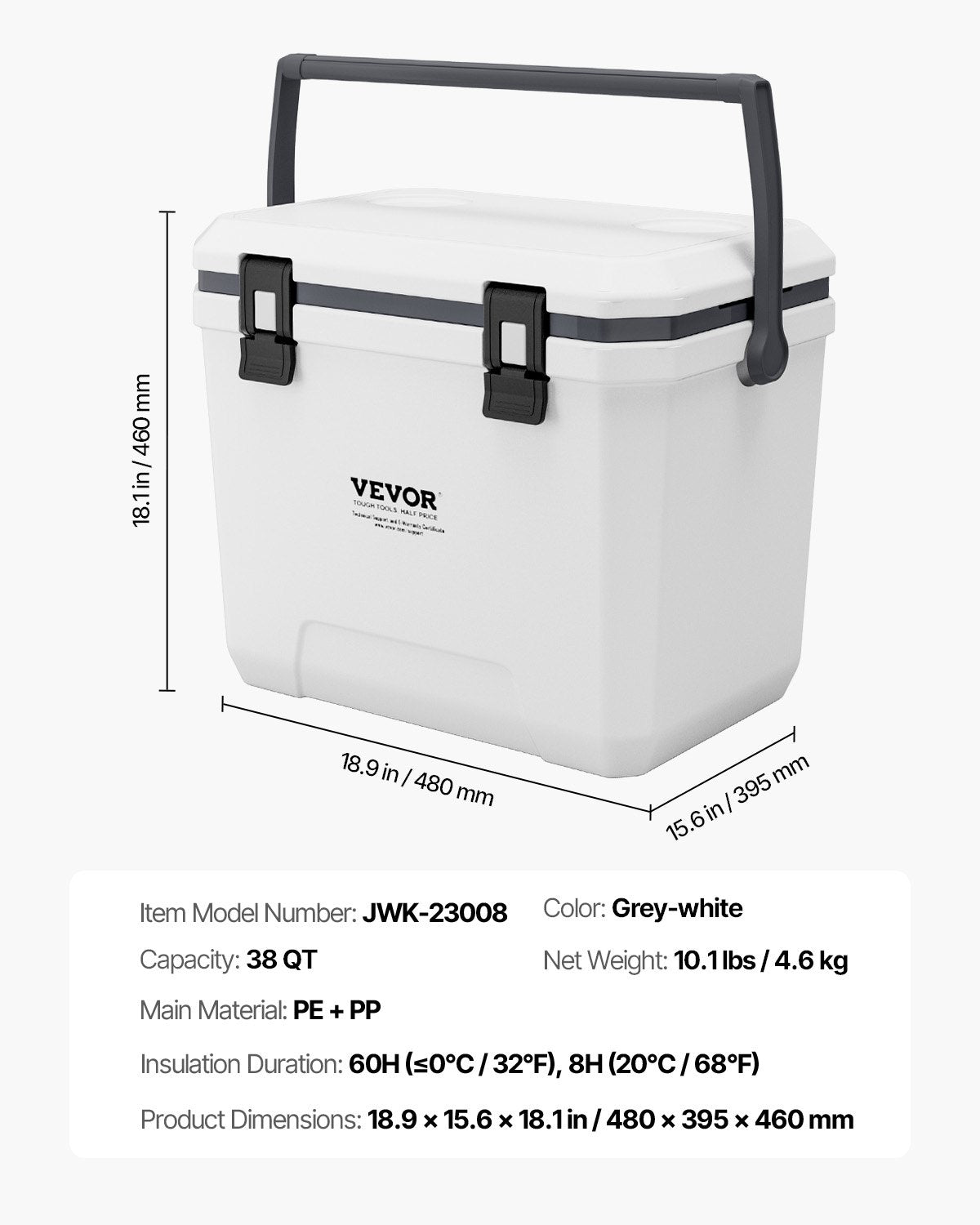 Portable Cooler, 38 QT Hard Cooler with Ice Retention, Heavy-Duty Handles and Cup Holder, Lightweight Rigid Material Insulated Portable Cooler, Suitable for Family Picnics and Long Trips
