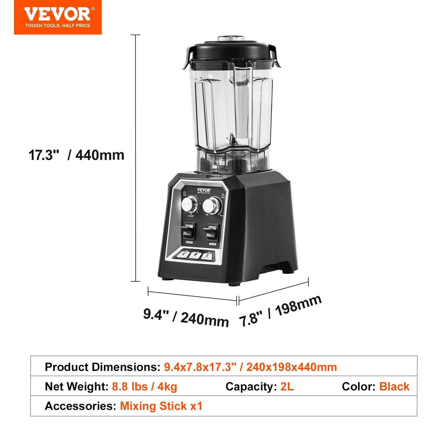 Professional Blender, Commercial Countertop Blenders, 68 oz Plastic Jar Blender Combo, Stainless Steel 3 Functions Blender, for Frozen Drinks, Shakes, Smoothies, Peree, and Crush Ice, Black